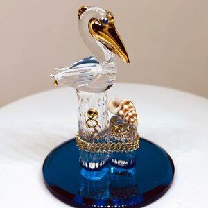 Pelican on Piling Glass Figurine Coastal Beach Decor